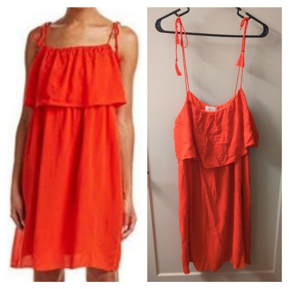 Coastal Boho Sundress NWT Laundry Coral Tie Strap Party Festival Mini Dress 6